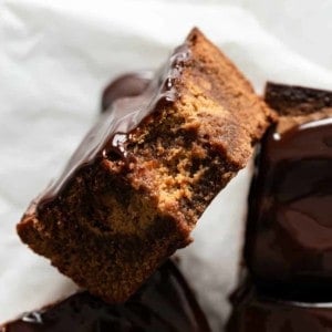 Close up of Pumpkin Brownie with a bite taken out of it